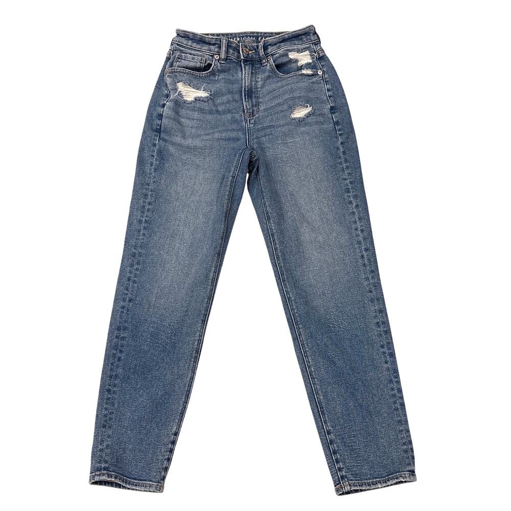 American Eagle Jeans Womens 2 Blue Mom Straight Jean Ripped Distressed 90s Y2K